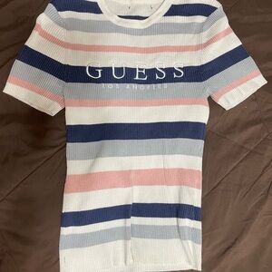 Guess Women's Striped Short Sleeve Tee - Blue, Pink, White